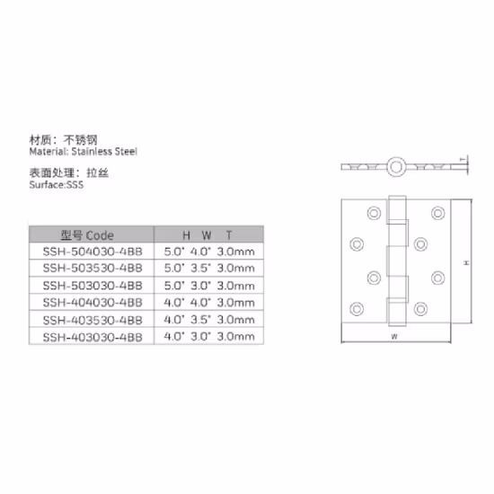 Edelstahl-Flügeltürscharnier nach europäischem Standard mit 4 BB